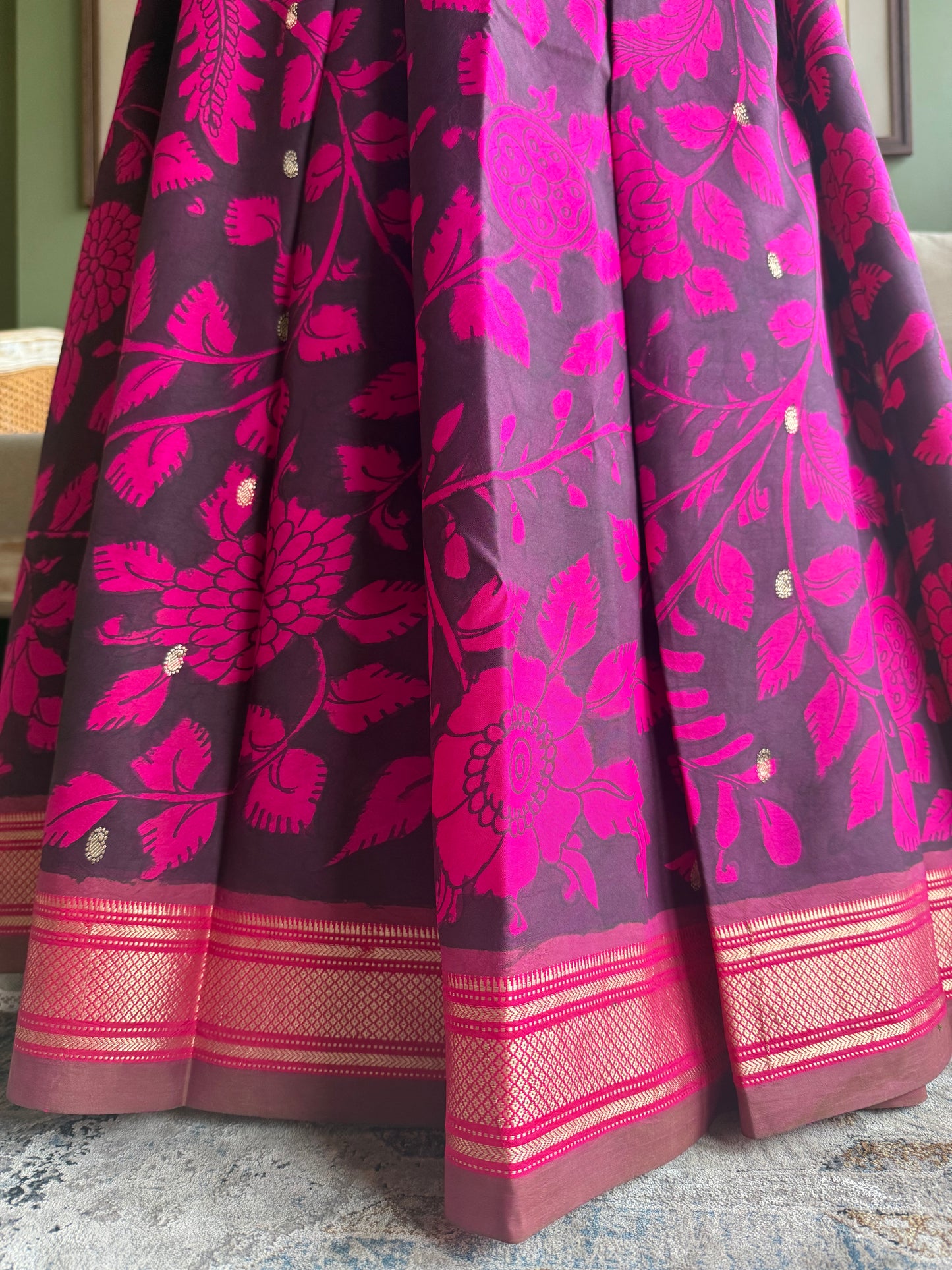 Pink and Black Kalamkari x Paithani with Peacock Pallu