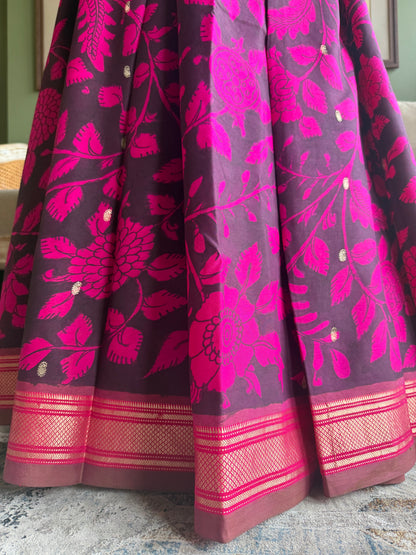 Pink and Black Kalamkari x Paithani with Peacock Pallu