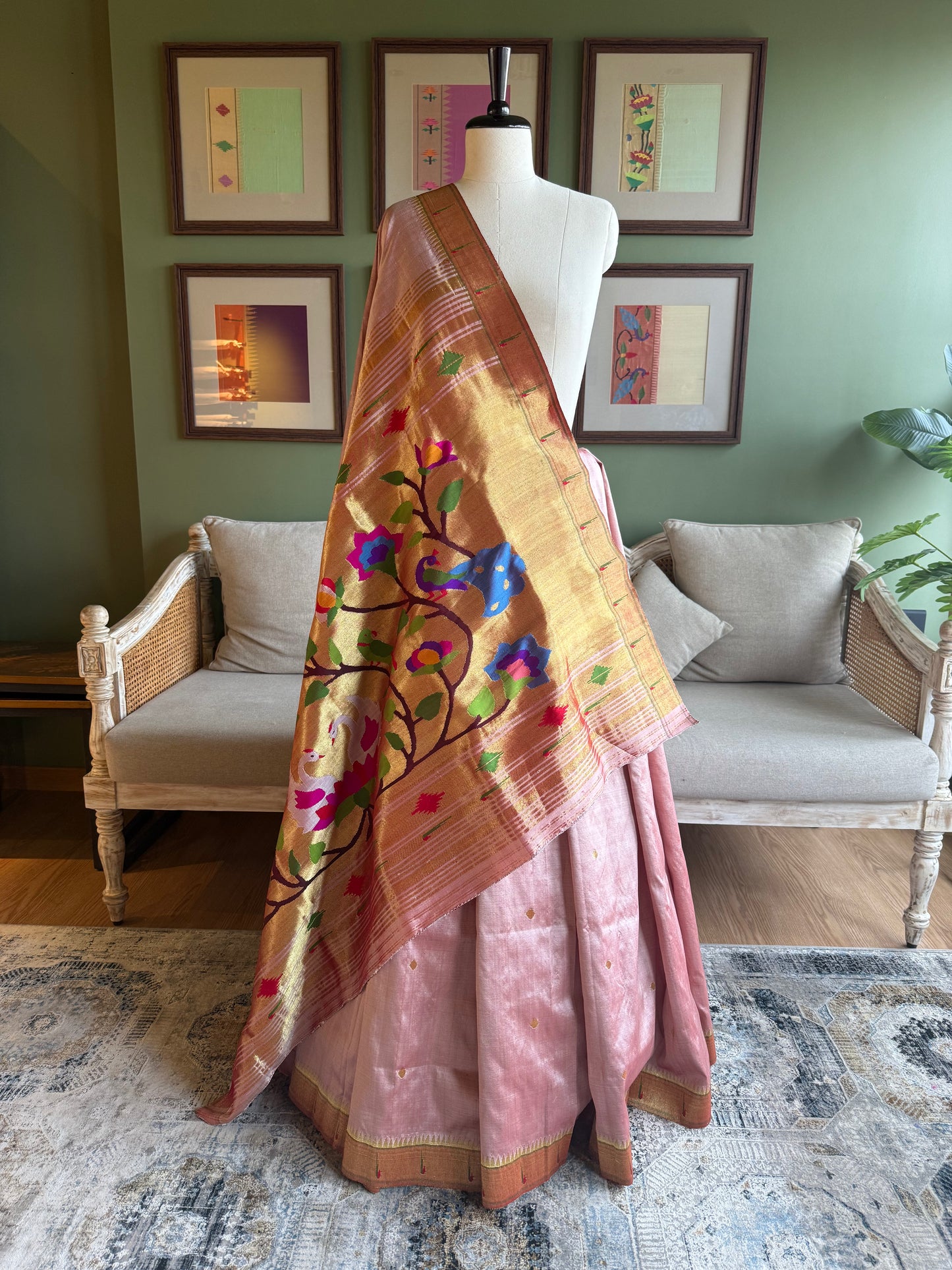 Burnt Rose Paithani with Muniya Border & Peacock/Swan Pallu