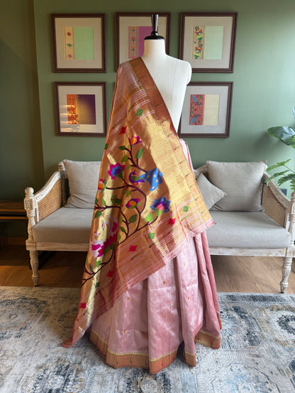Burnt Rose Paithani with Muniya Border & Peacock/Swan Pallu
