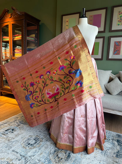 Burnt Rose Paithani with Muniya Border & Peacock/Swan Pallu