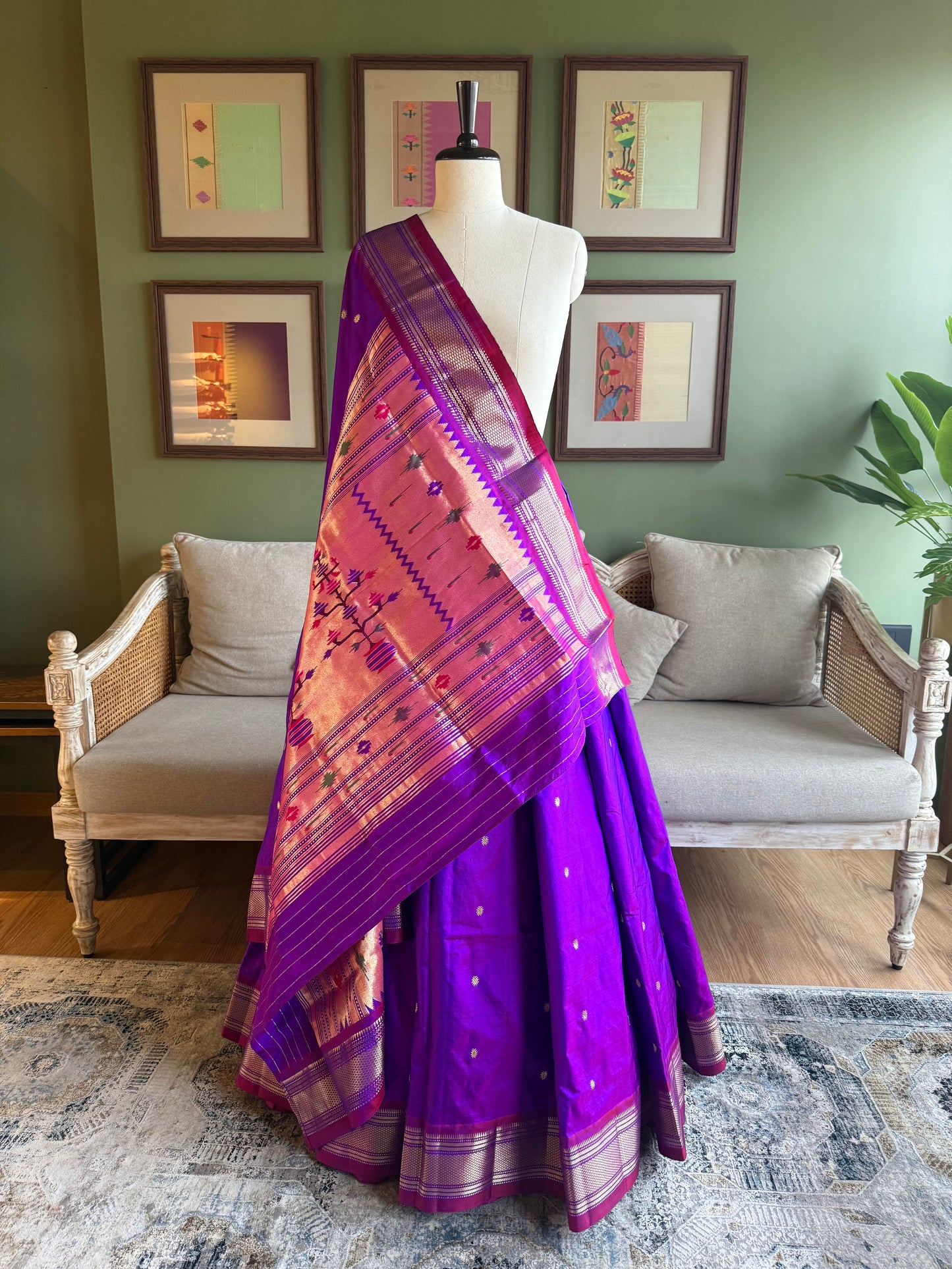 Purple Paithani with Contrast Border and Asavali Pallu