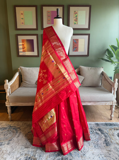 Red Paithani with Monotone Peacock Pallu