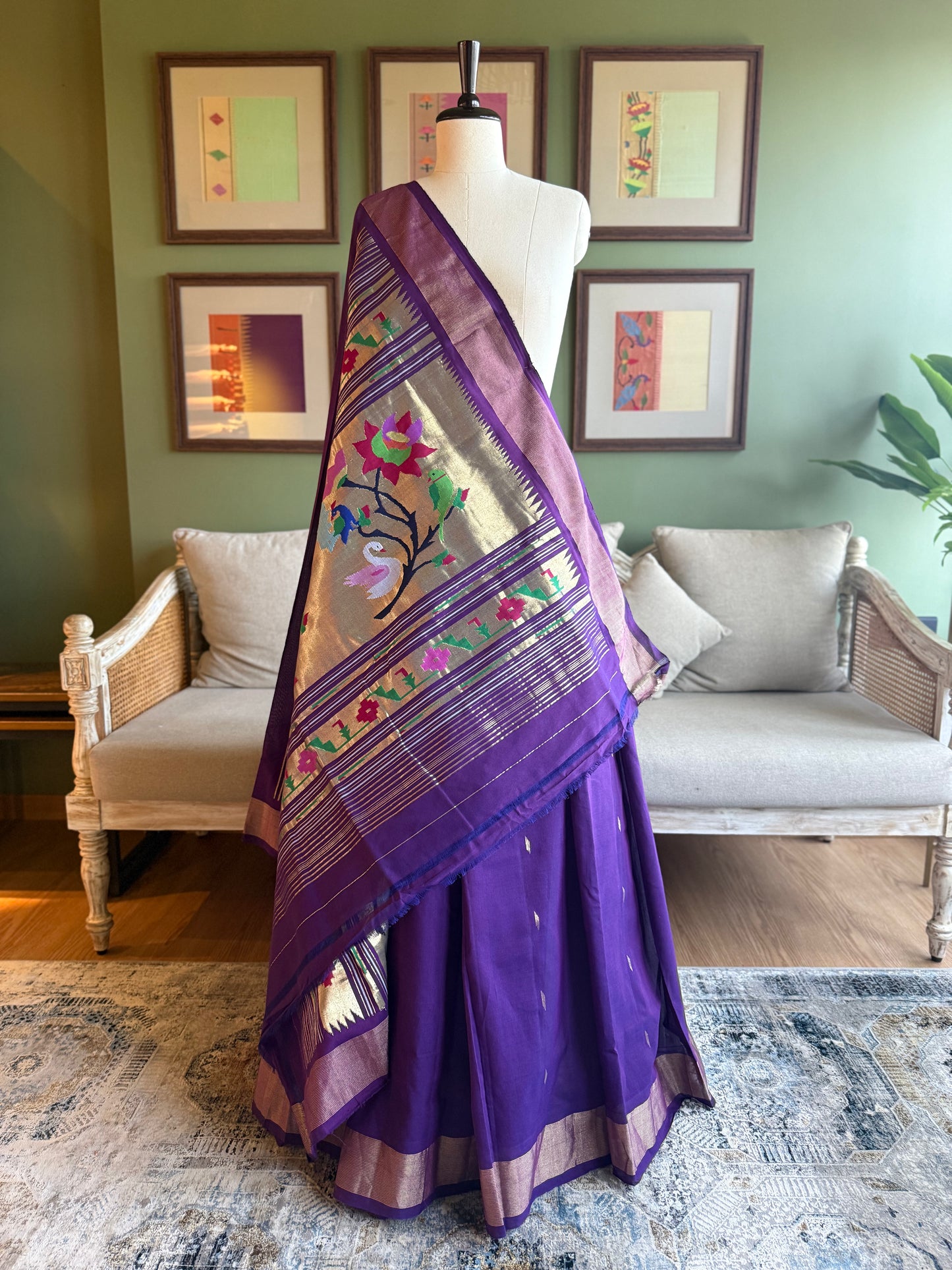 Purple Cotton Paithani with Peacock Swan Pallu