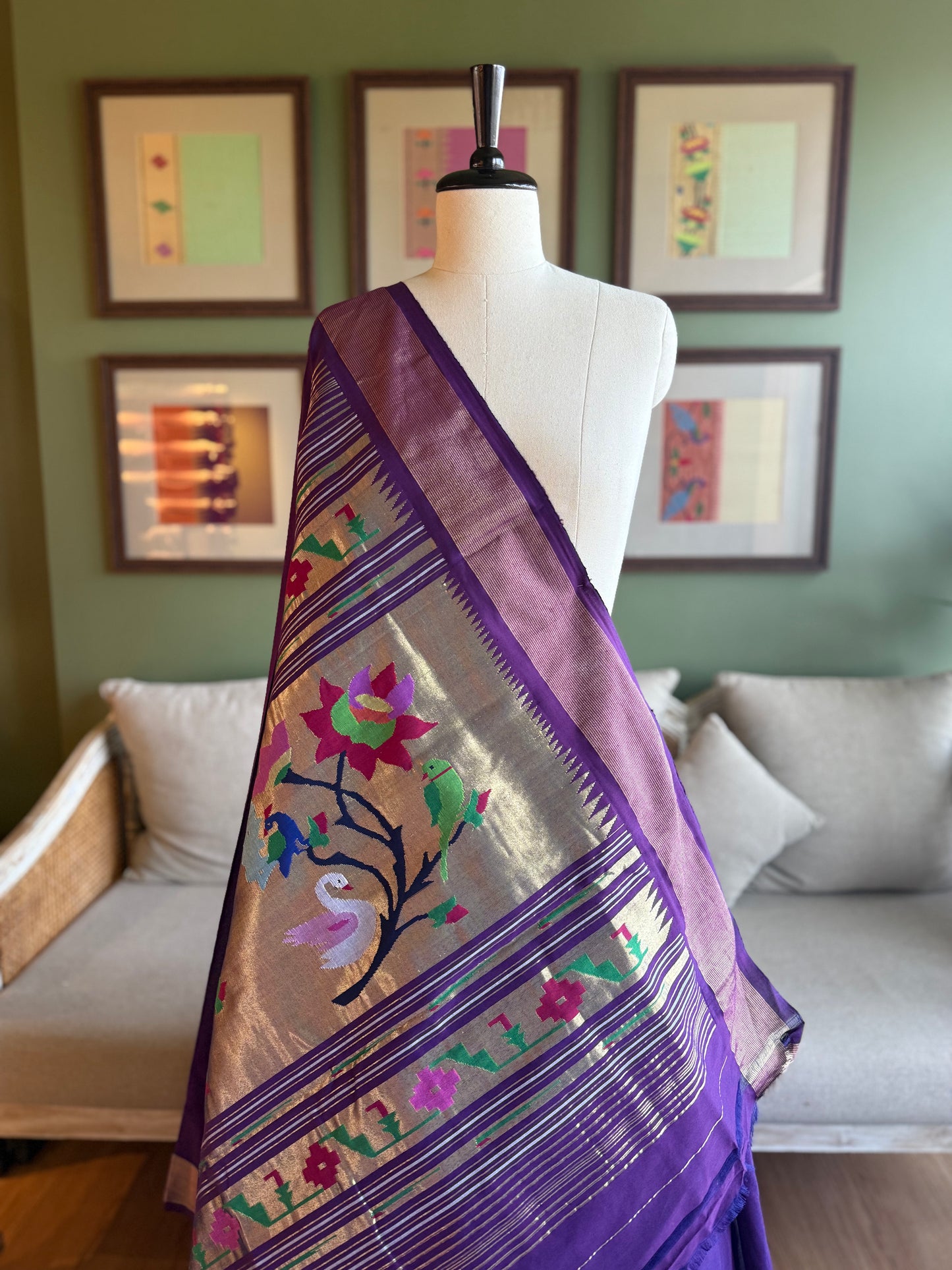 Purple Cotton Paithani with Peacock Swan Pallu