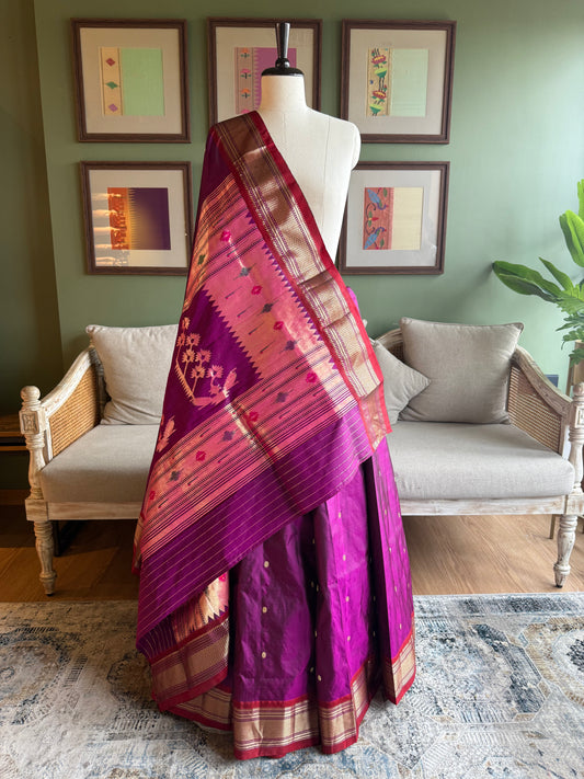Wine Paithani with Contrast Border and Asavali Pallu
