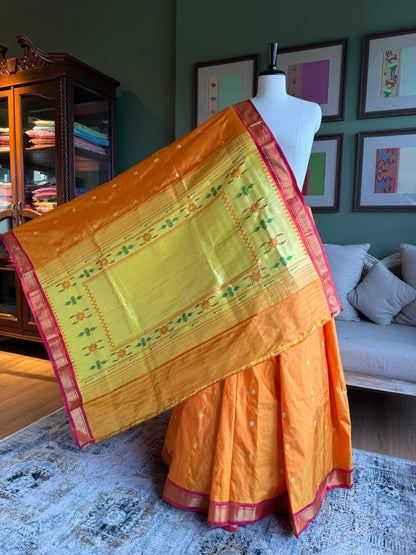 Yellow Paithani with Contrast Border and Tava Pallu