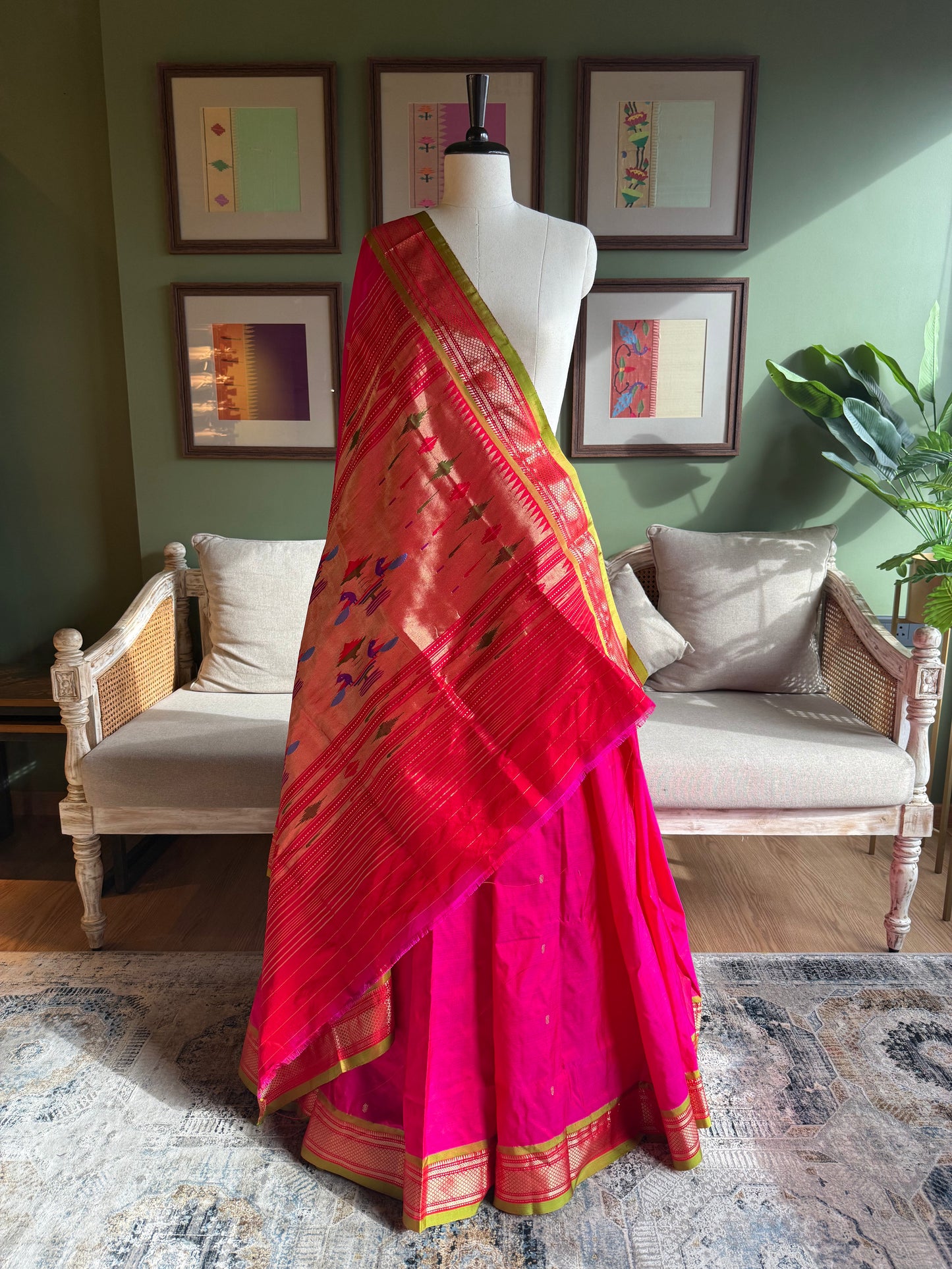 Rani Pink Paithani with Contrast Border and Classic Pallu
