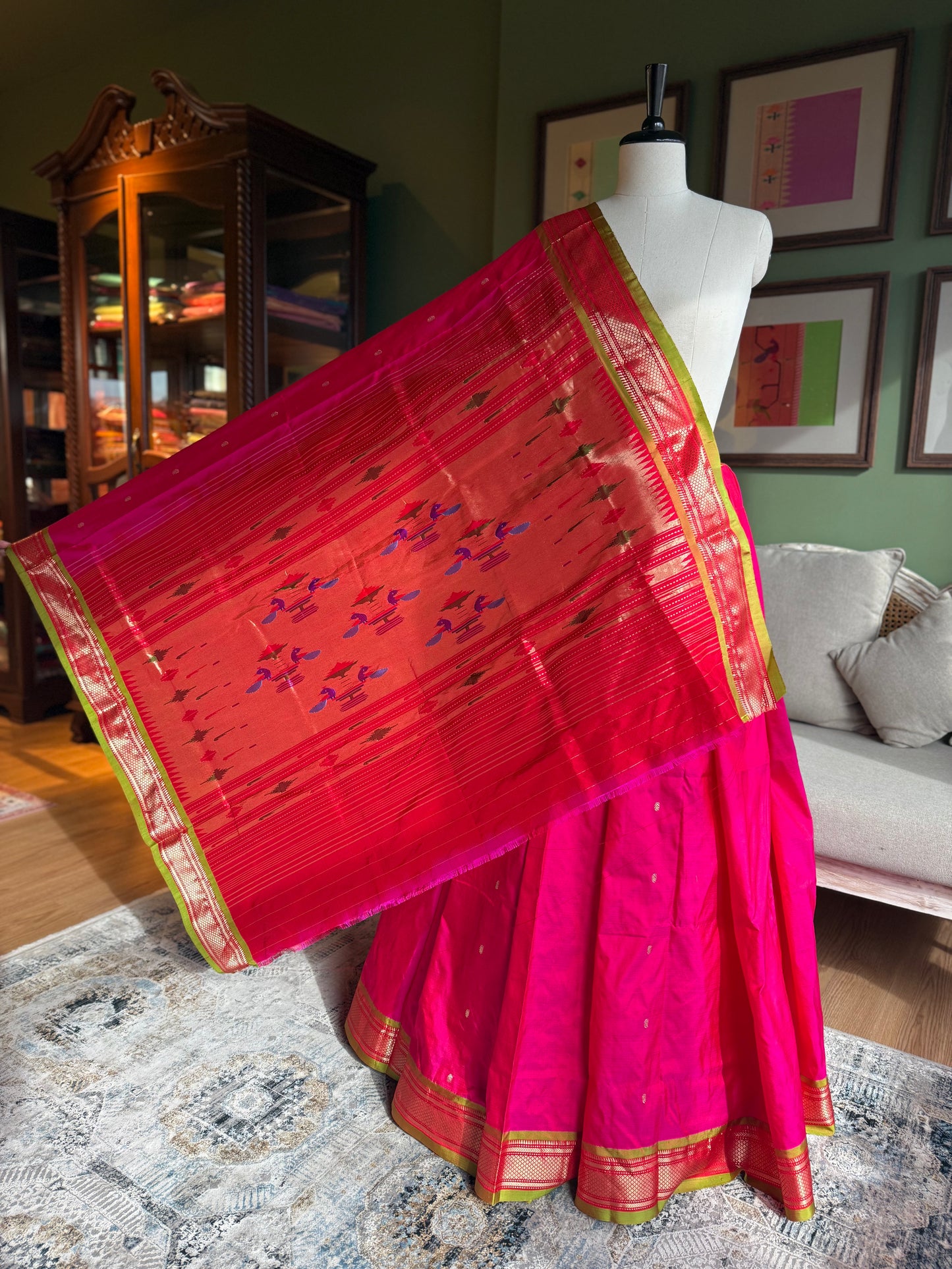 Rani Pink Paithani with Contrast Border and Classic Pallu