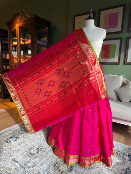 Rani Pink Paithani with Contrast Border and Classic Pallu