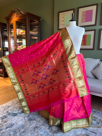 Bright Pink Paithani with Chandrakor Buttis and Classic Pallu