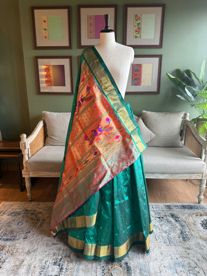 Teal Paithani with Delicate Peacock Pallu