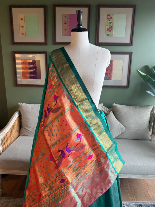 Teal Paithani with Delicate Peacock Pallu