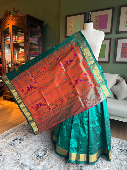Teal Paithani with Delicate Peacock Pallu