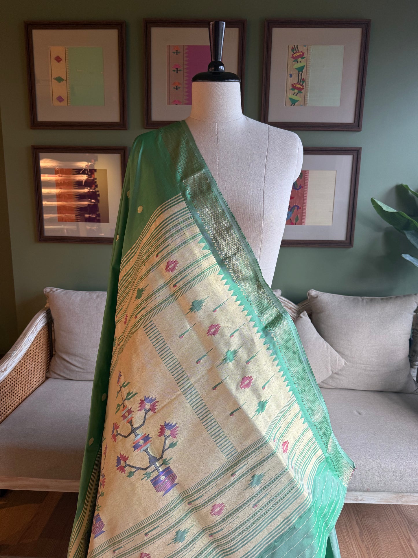Mint Paithani with Asavali Pallu