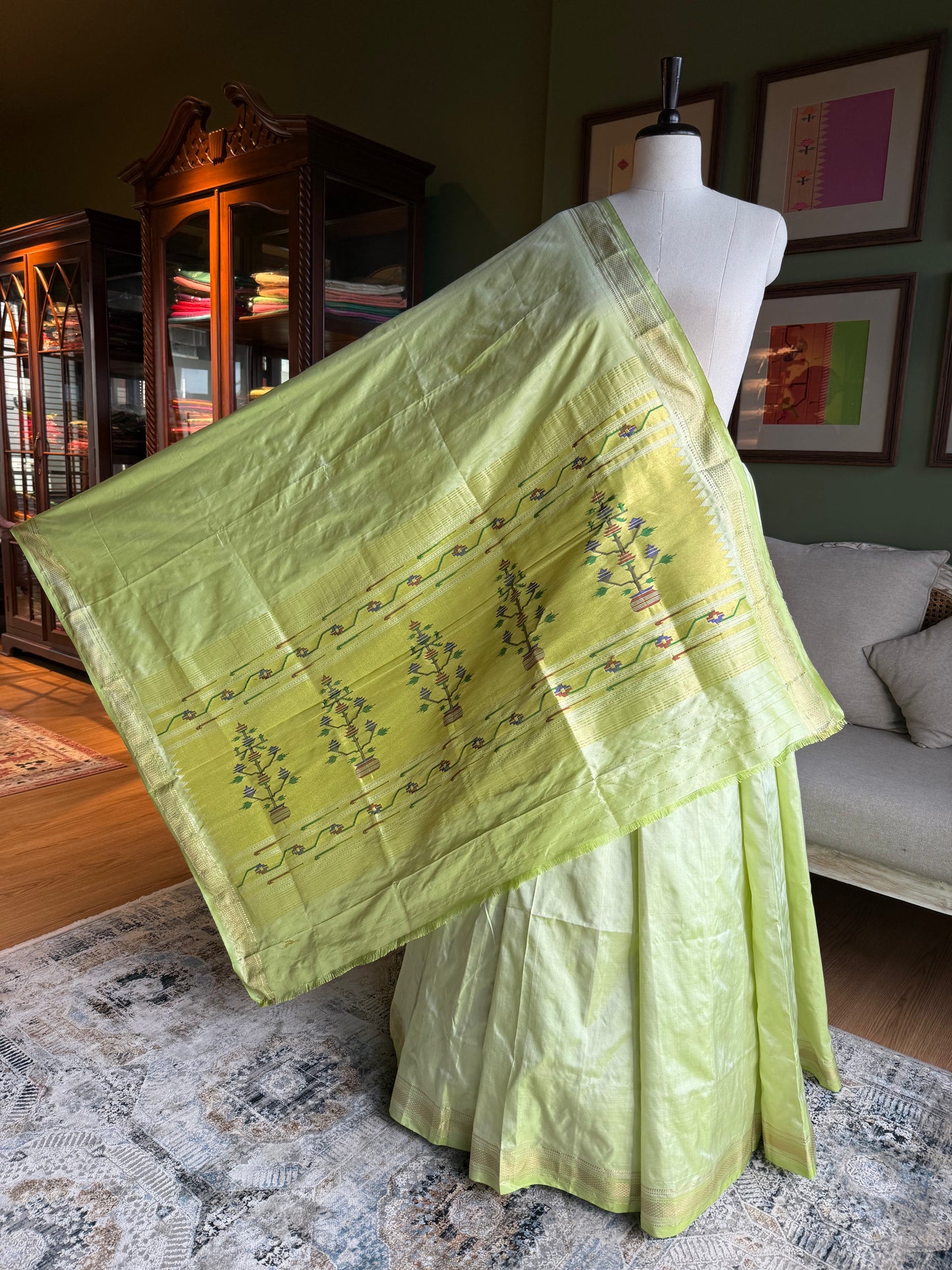 Lime Green Paithani with Asavali Pallu
