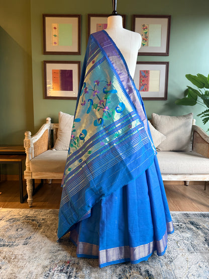 Deep Blue Cotton Paithani with Grand Peacock Pallu