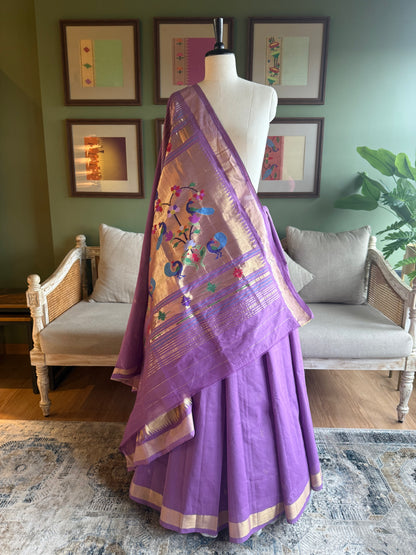 Lavender Cotton Paithani with Grand Peacock Pallu
