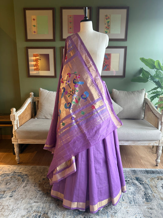 Lavender Cotton Paithani with Grand Peacock Pallu
