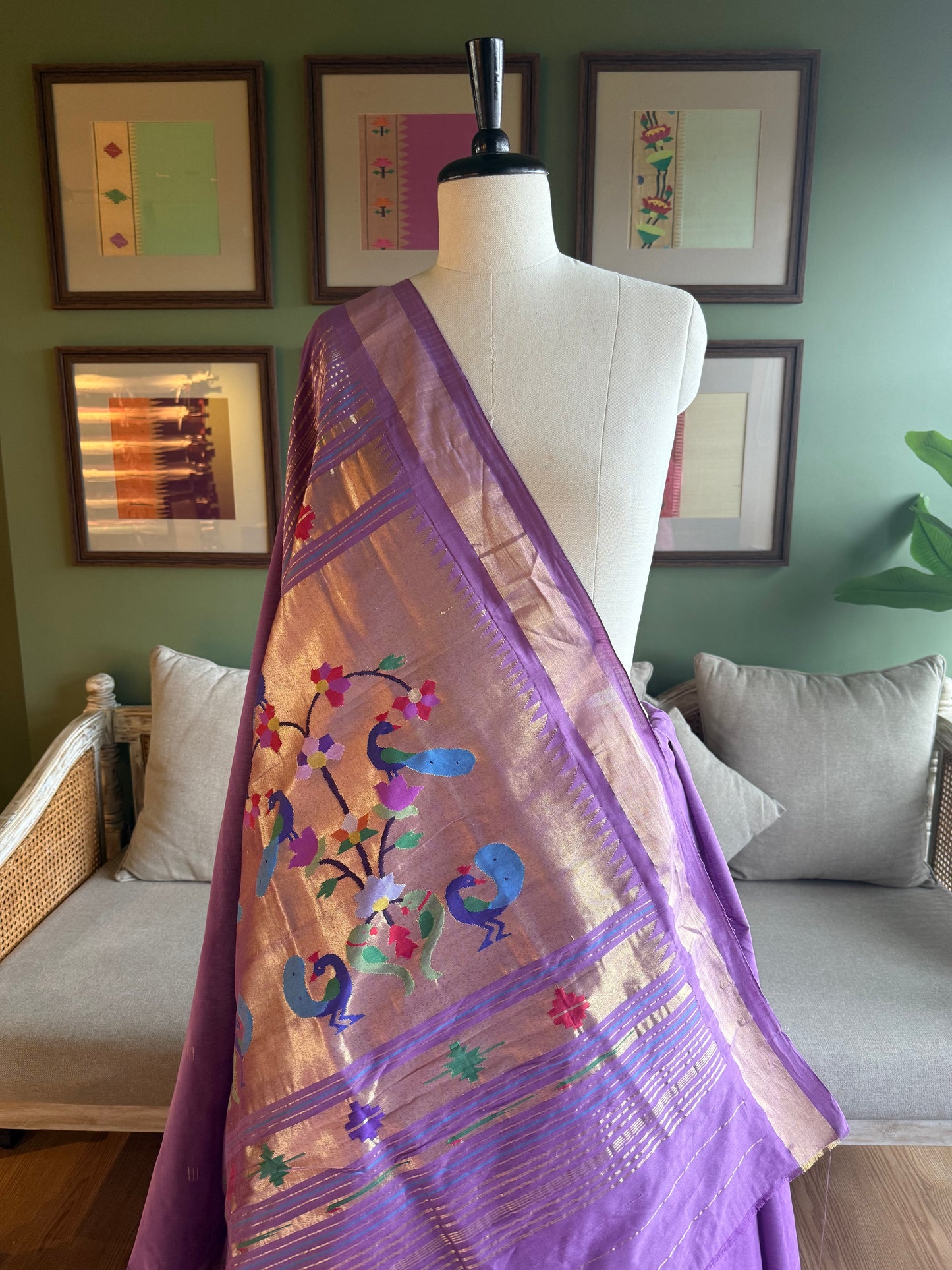 Lavender Cotton Paithani with Grand Peacock Pallu