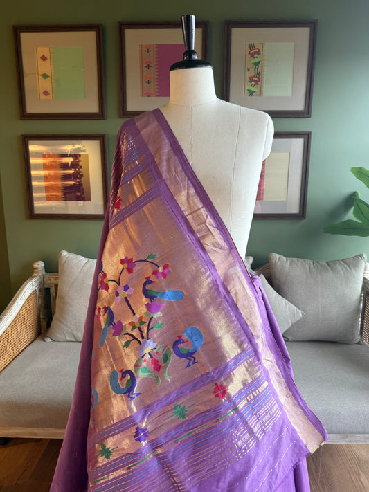 Lavender Cotton Paithani with Grand Peacock Pallu