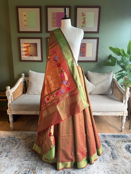 Red x Green Cotton Paithani with Peacock Tava Pallu