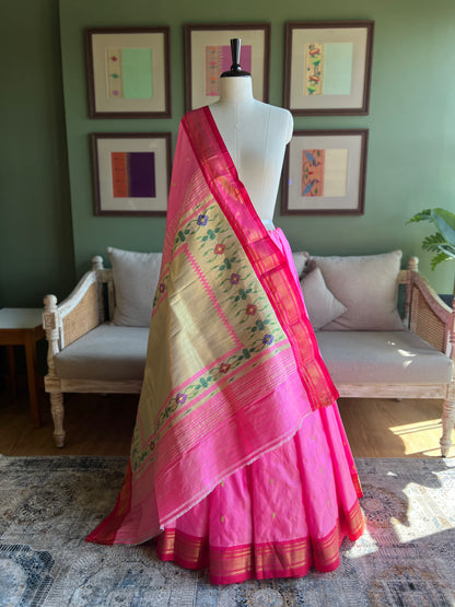 Pink Paithani with Contrasting Border and Tava Pallu