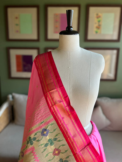 Pink Paithani with Contrasting Border and Tava Pallu