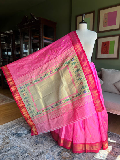 Pink Paithani with Contrasting Border and Tava Pallu