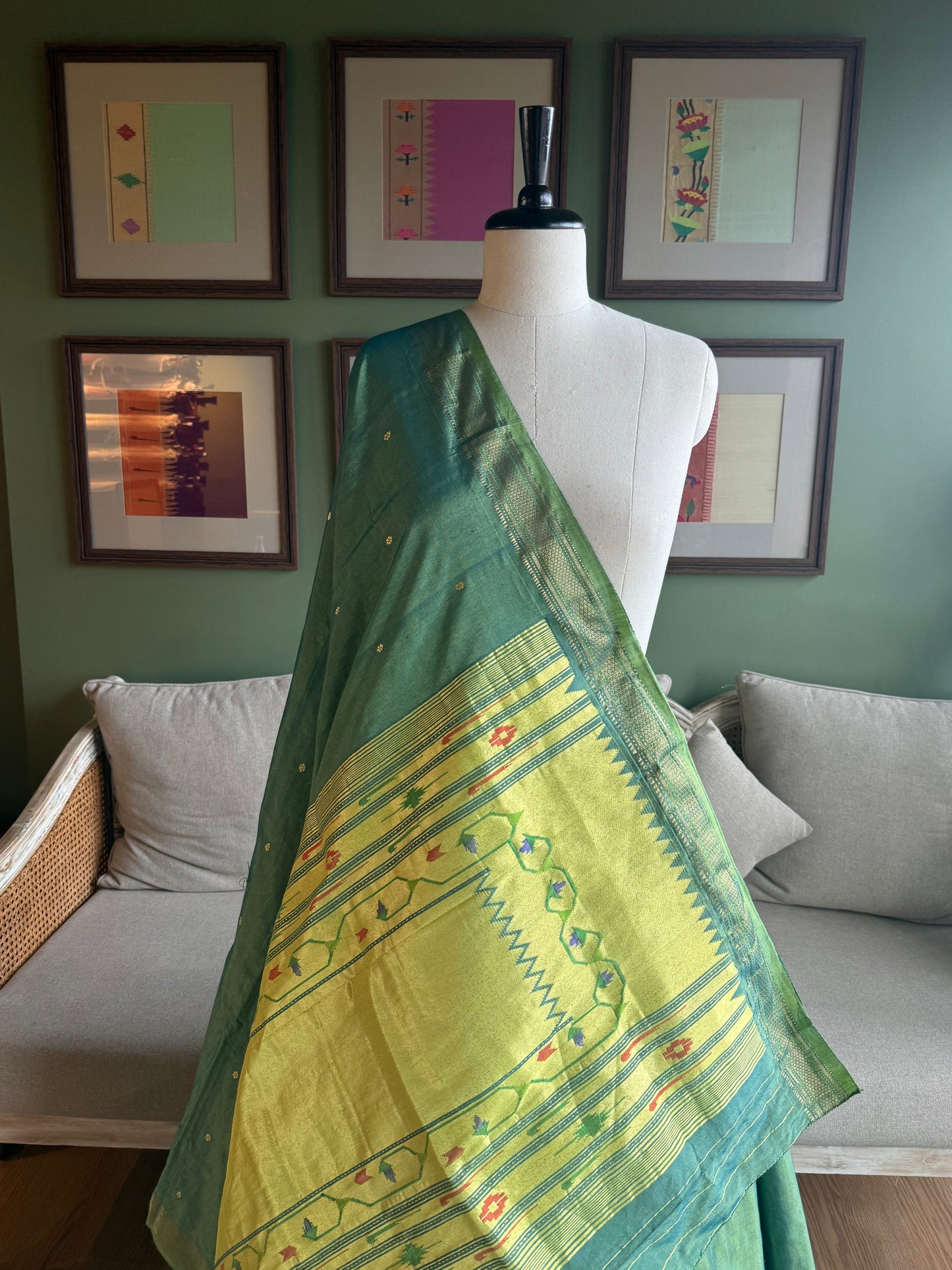 Teal Cotton Silk  Paithani with Tava Pallu