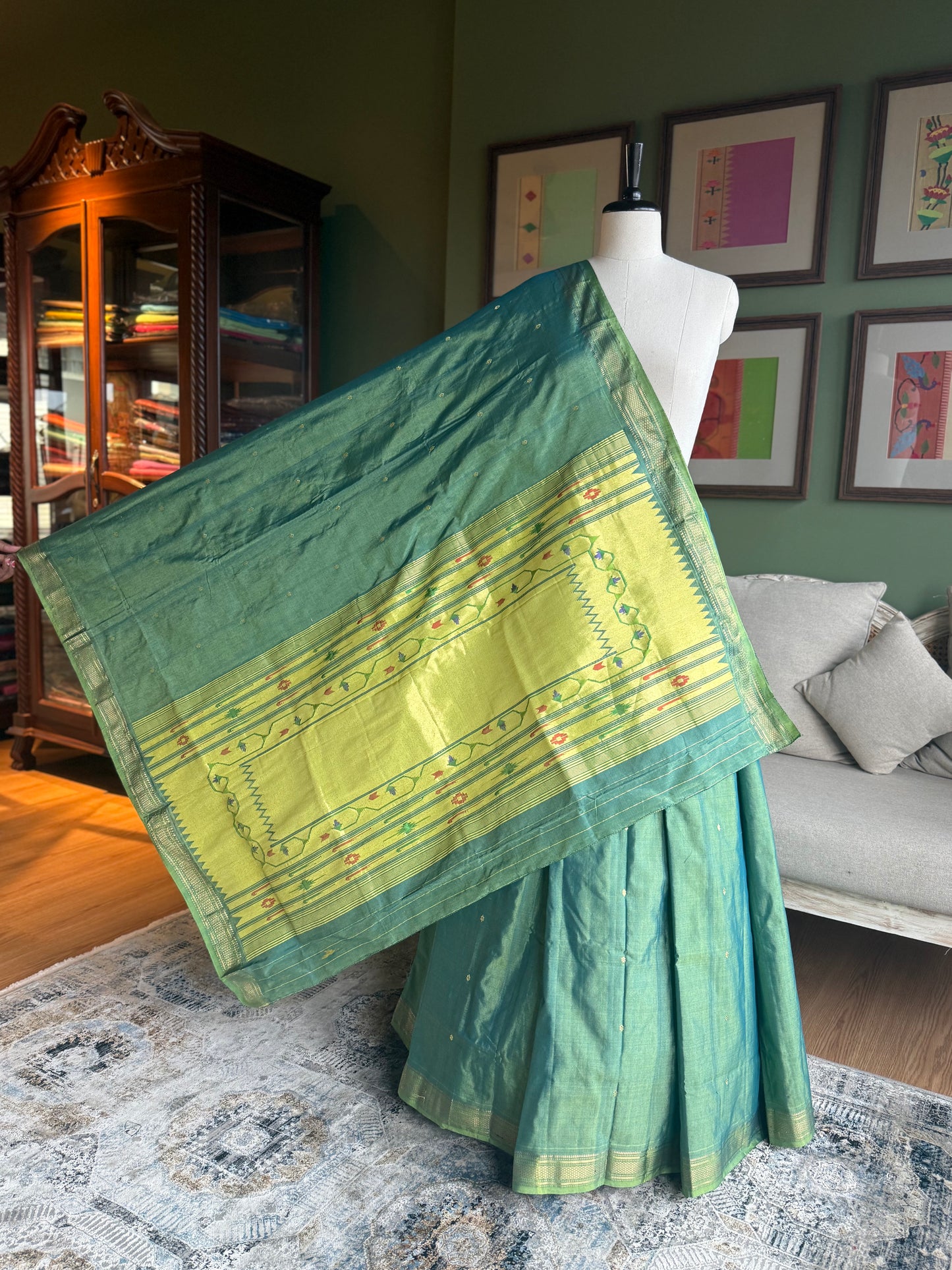 Teal Cotton Silk  Paithani with Tava Pallu