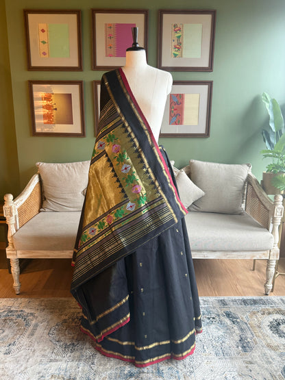 Black Cotton Paithani with Tava Pallu