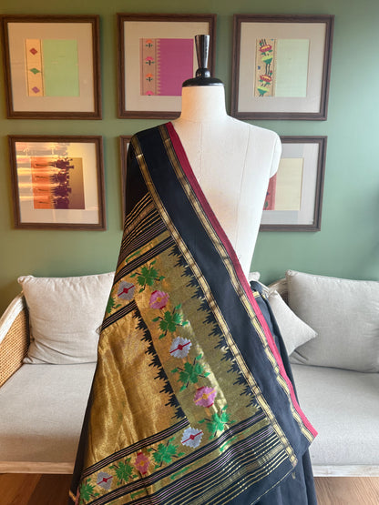 Black Cotton Paithani with Tava Pallu