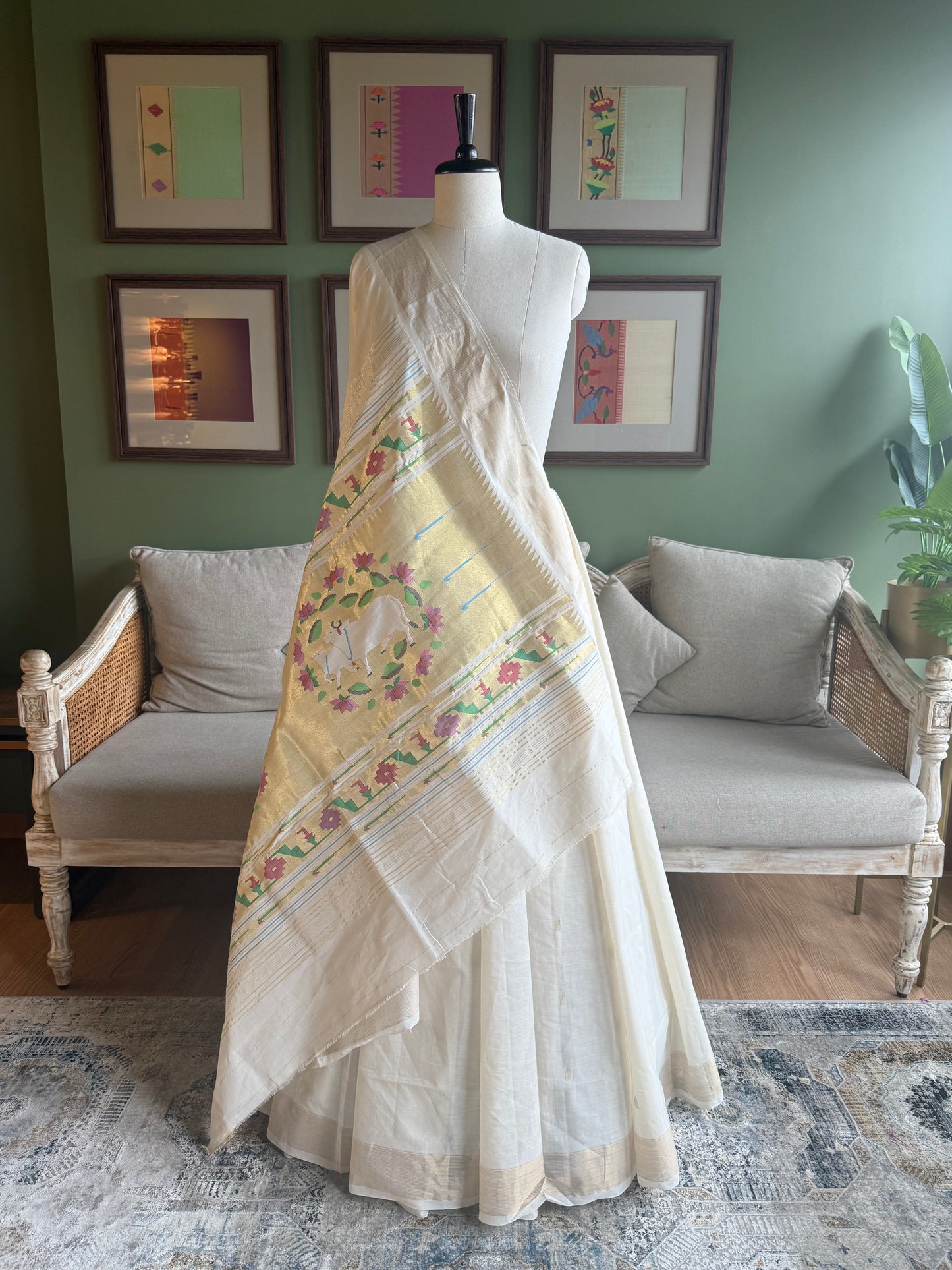 Ivory Cotton Paithani with Pichwai Pallu