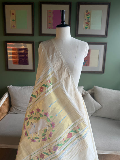 Ivory Cotton Paithani with Pichwai Pallu