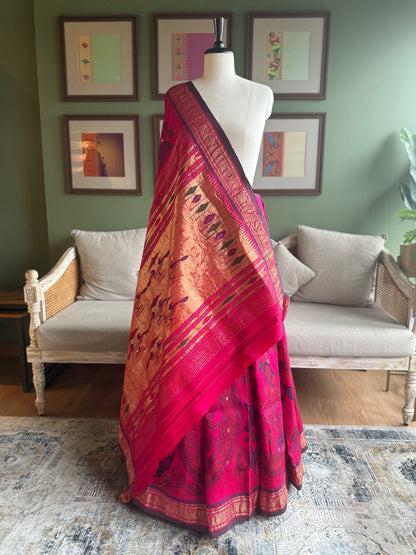 Pink Kalamkari x Paithani with Classic Peacock Pallu