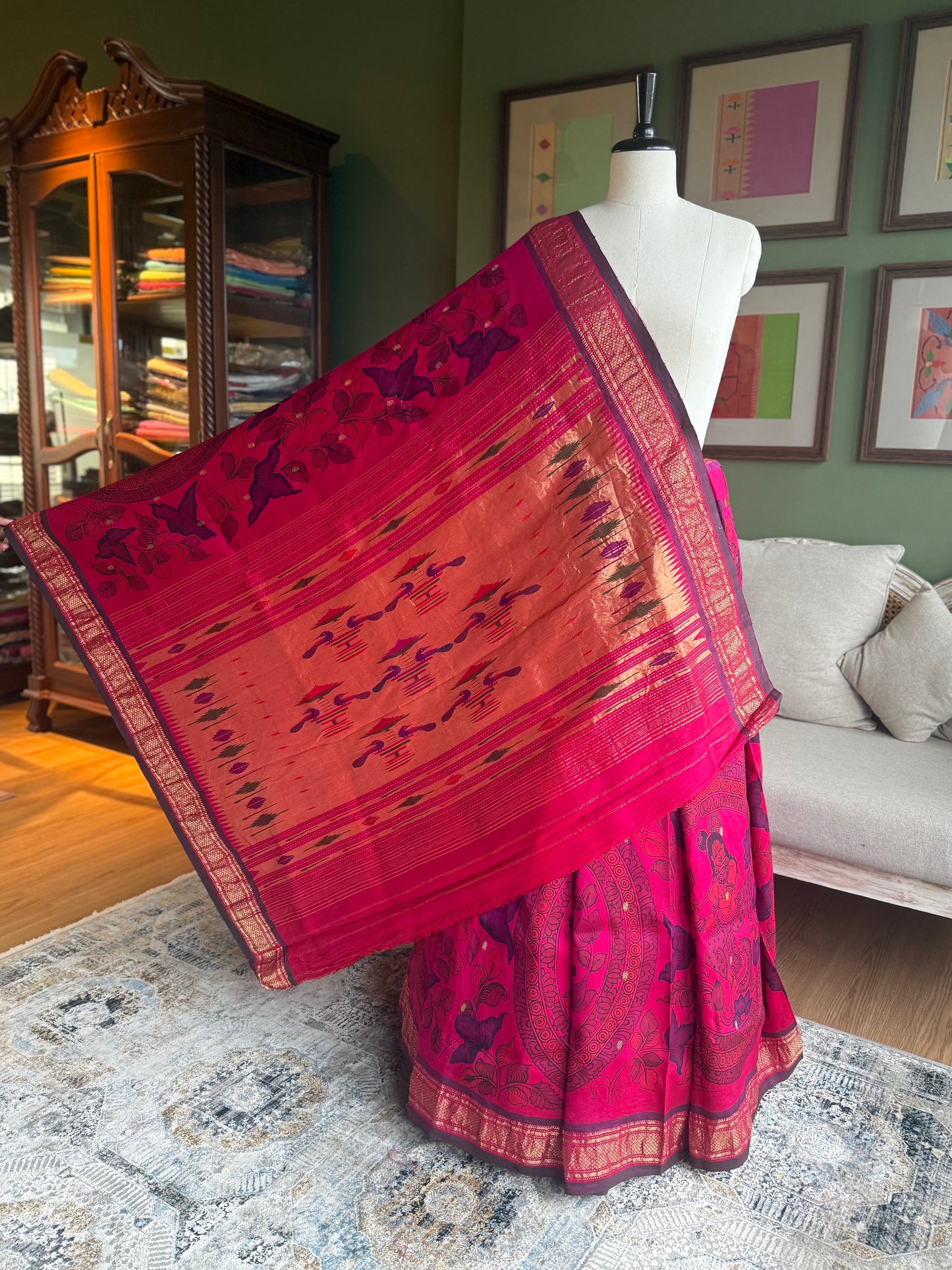 Pink Kalamkari x Paithani with Classic Peacock Pallu
