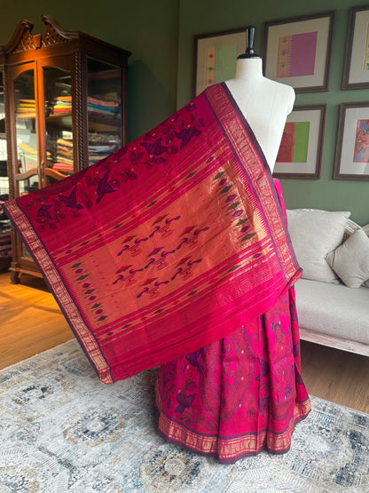 Pink Kalamkari x Paithani with Classic Peacock Pallu