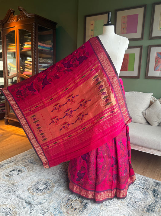 Pink Kalamkari x Paithani with Classic Peacock Pallu