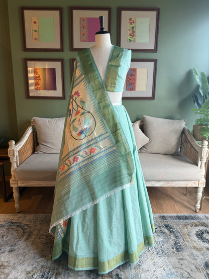 Dull Green Paithani with Grand Peacock Pallu