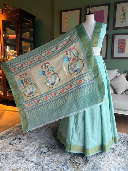 Dull Green Paithani with Grand Peacock Pallu