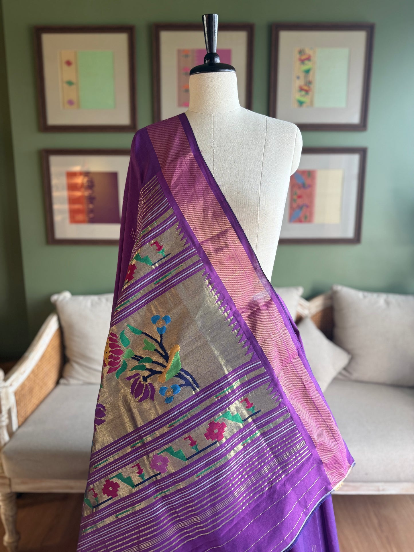 Purple Cotton Paithani with Lotus Pallu