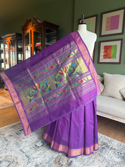 Purple Cotton Paithani with Lotus Pallu
