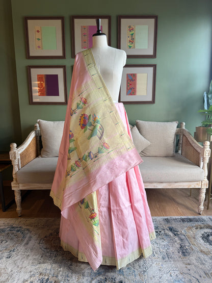 Baby Pink Paithani with Muniya Border & Lotus Pallu (WITH FLAW)