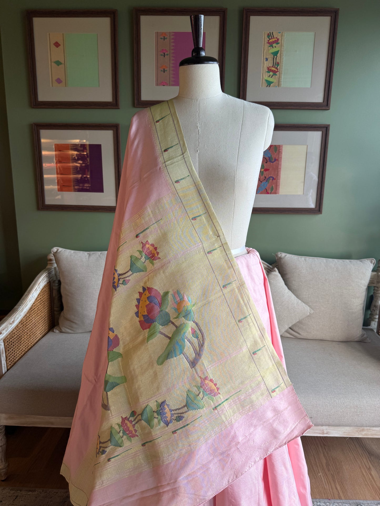Baby Pink Paithani with Muniya Border & Lotus Pallu (WITH FLAW)