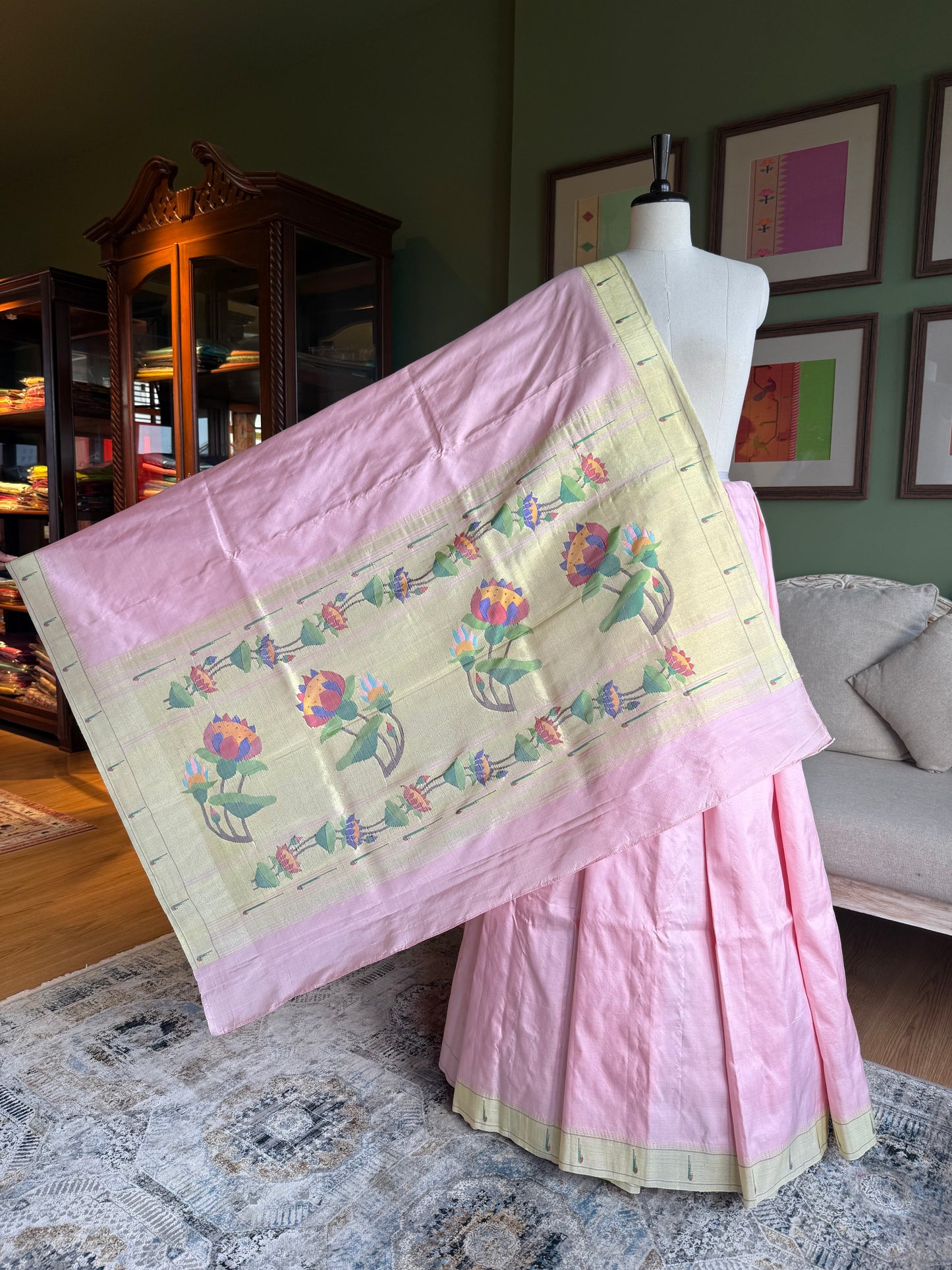 Baby Pink Paithani with Muniya Border & Lotus Pallu (WITH FLAW)