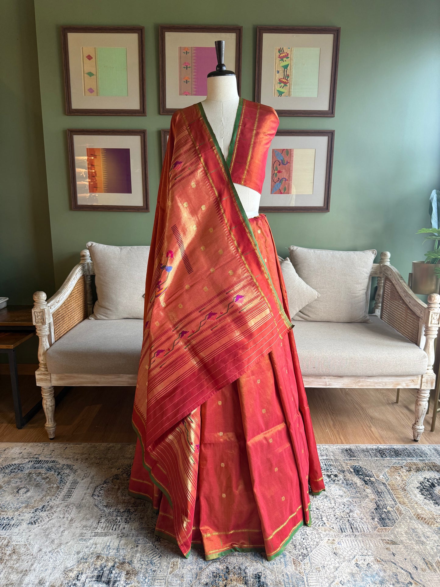 Rust Tissue Paithani with Muniya Border & Peacock Pallu