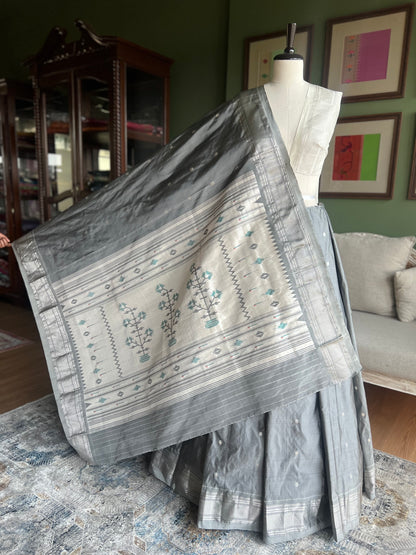 Grey Paithani with Asavali Pallu