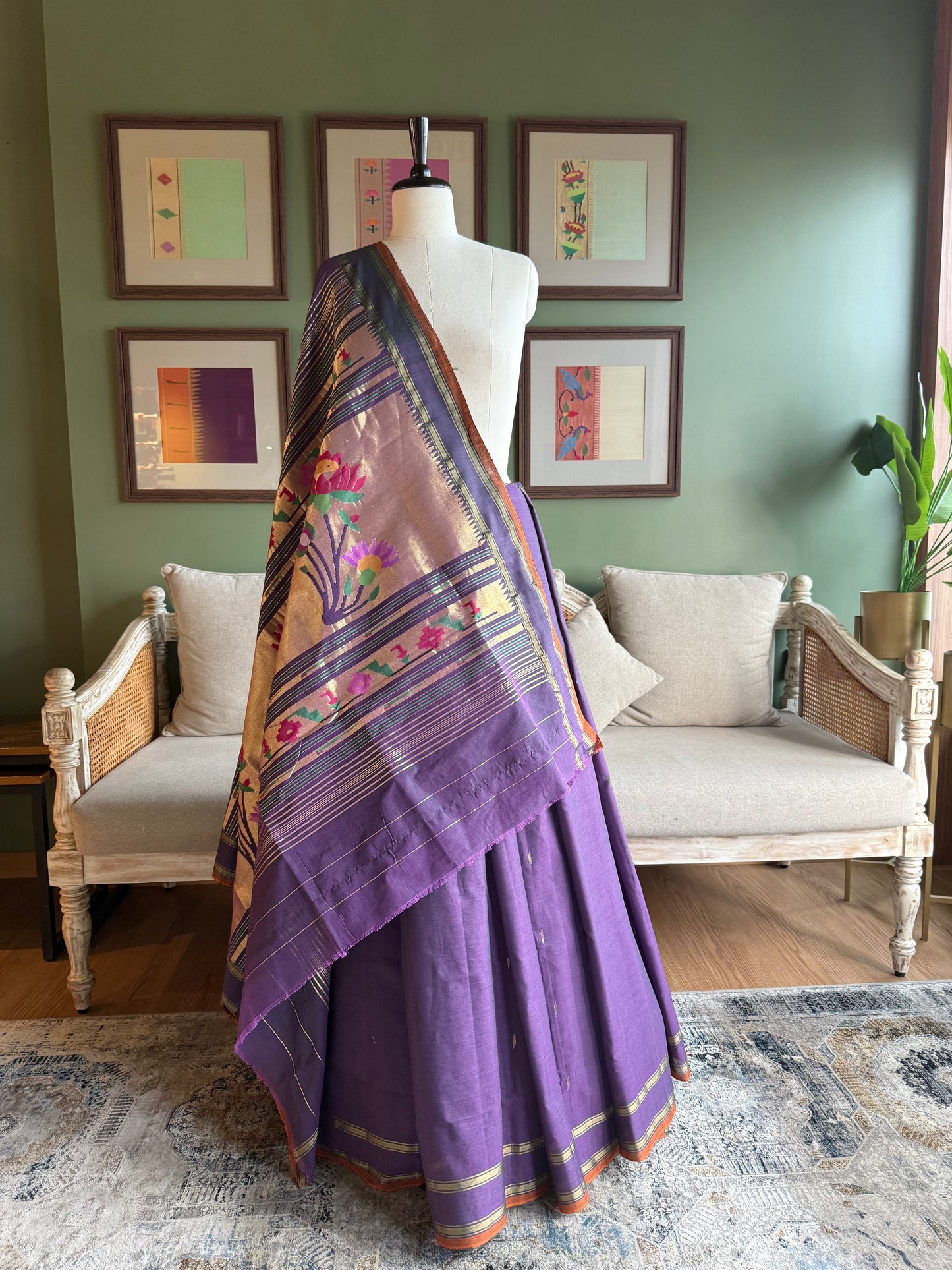 Purple Cotton Paithani with Selvedge and Lotus Pallu