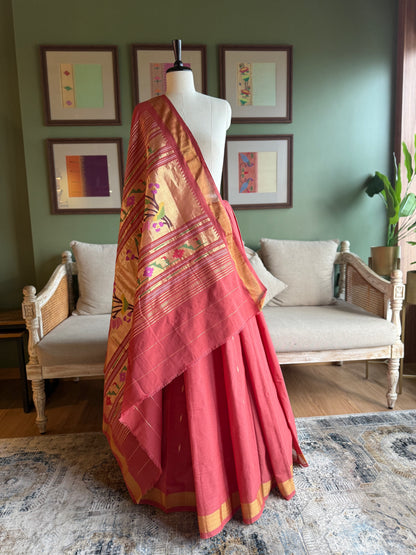 Rust Cotton Paithani with Lotus Pallu